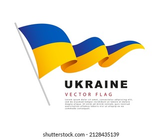 La bandera de Ucrania cuelga de un asta de bandera y flauta en el viento. Ilustración vectorial aislada en fondo blanco. Logo de la colorida bandera ucraniana.