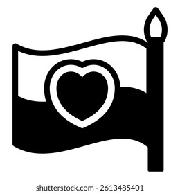 Flag of Ukraine with heart solid icon, stop war concept. Vector graphics. Heart shape and two striped flag cloth sign on white background, glyph style mobile or design