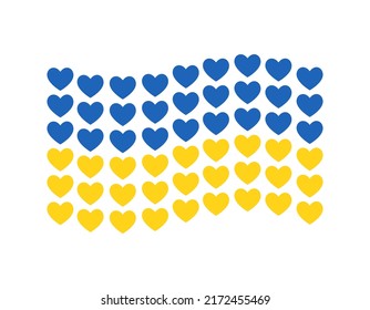 Flag of Ukraine from hearts. Ukrainian symbols icon. Vector flat illustration