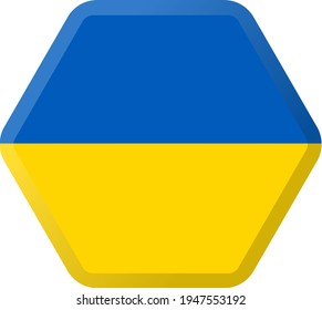 Flag of  Ukraine hexagonal icon with smoothed corners, shadows and lights