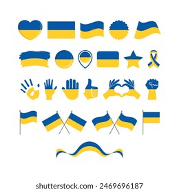 Flag of Ukraine icon set vector isolated on a white background. Ukrainian flag graphic design element. Ukraine flag icons in flat style. Ukraine symbols collection