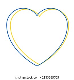 Flag Ukraine isolated vector illustration. Heart blue and yellow color. Stop war.