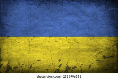 Flag of Ukraine. Old worn flag close up. Vector illustration.