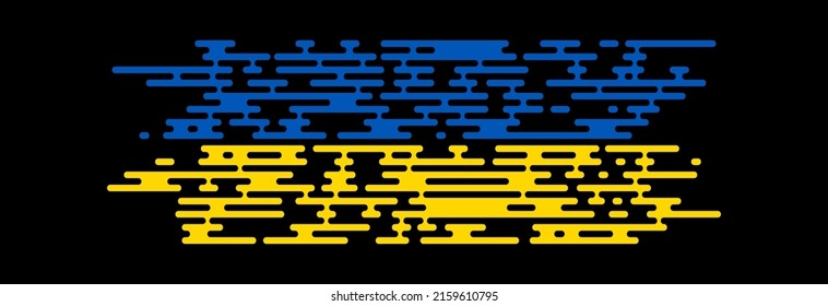 Flagge der Ukraine auf schwarzem Hintergrund. Abstrakter Stil.