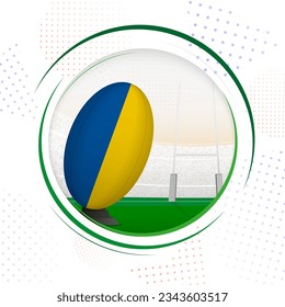 Flag of Ukraine on rugby ball. Round rugby icon with flag of Ukraine. Vector illustration.