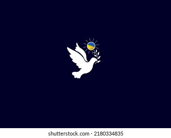 Bandera de Ucrania en la cara de paloma blanca. Concepto de paz. Conflicto militar entre Ucrania y Rusia. Detengan la guerra mundial. ilustraciones vectoriales.