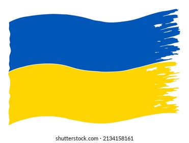 Die Flagge der Ukraine ist teilweise zerrissen.