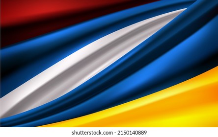 Flag of Ukraine and Russia. 3d vector banner with copy space