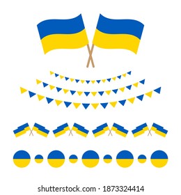 Flag of Ukraine set, collection of design elements, borders, garlands for ukrainian public and national holidays, flag day.