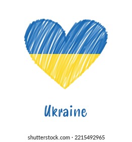 Flagge der Ukraine in Form von Herz. Linie, die Herz mit der Flagge der Ukraine.