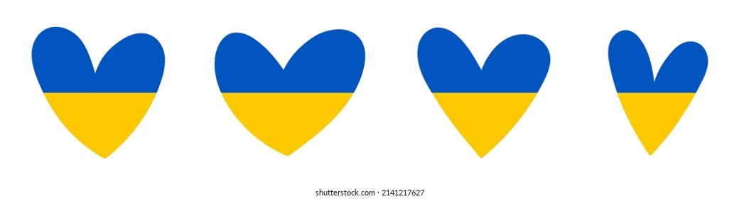 Bandera de Ucrania en forma de corazón. Conjunto de iconos vectoriales. Ilustración del vector