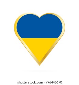 Flag of Ukraine in the shape of Heart, symbol of Love Gold version.