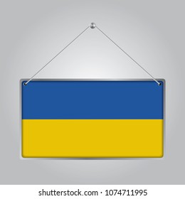 Flag of Ukraine. The symbol of the state in the pennant hanging on the rope, 
rectangle hanging. Vector Illustration EPS10.