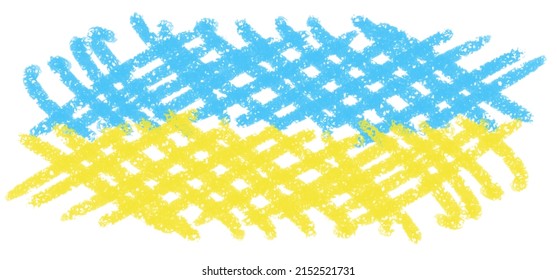 Flag of Ukraine is textured with cross stitch. Flag of Ukraine grunge style banner background. Yellow and blue pencil texture for background. Hand drawn abstract Ukraine flag colors. Flag of Ukraine 