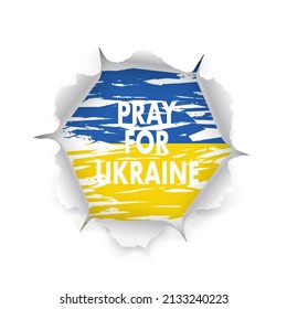 Flag of Ukraine. Torn hole in paper with ripped edges with shadow. Graphic concept for your design.