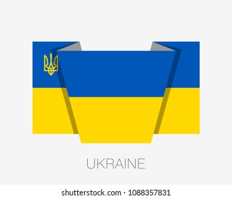 Flag of Ukraine with Trident. Flat Icon Waving Flag with Country Name on a White Background