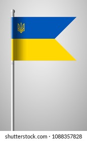Flag of Ukraine with Trident. National Flag on Flagpole. Isolated Illustration on Gray Background