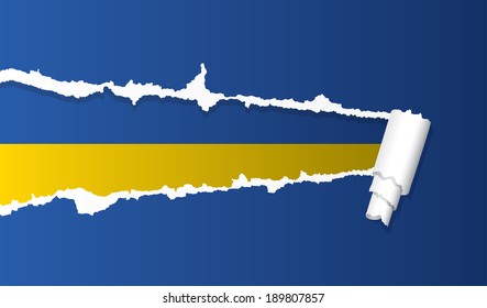 Flag of Ukraine under ripped paper vector illustration.