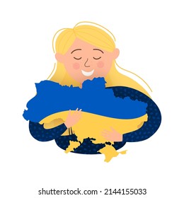 Flag ukraine vector. Ukrainian flag symbol with girl. Peace symbol. Vector illustration