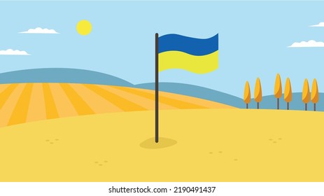 Flag of Ukraine in a wheat field
