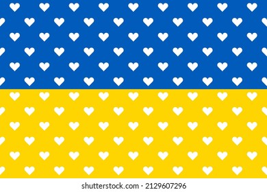 Flag of Ukraine with white hearts on its background. Support for Ukraine