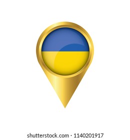 Flag of Ukraine.symbol check in Ukraine, golden map pointer with the national flag of Ukraine in the button. vector illustration.