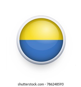 Flag of Ukrainian as round glossy icon. Button with Ukrainian flag. National flag for country of Ukrainian isolated, banner vector illustration. Vector illustration eps10.