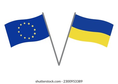 Icono de bandera ucraniana e icono de la UE. Ilustración vectorial de la bandera del país de la libertad.