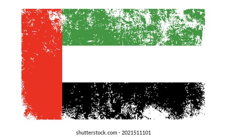 Bandera de los Emiratos Árabes Unidos. Ilustración vectorial de la bandera ondulada, raspada y de estilo antiguo