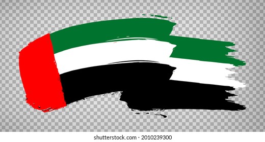 Flag  United Arab Emirates brush stroke background.  Flag waving  UAE on transparent background for your web site design, app, UI.  EPS10.