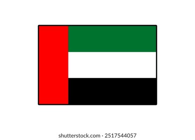 The flag of the United Arab Emirates features horizontal stripes of black, white, and green with a vertical red stripe. It symbolizes unity and heritage, representing the country's identity.