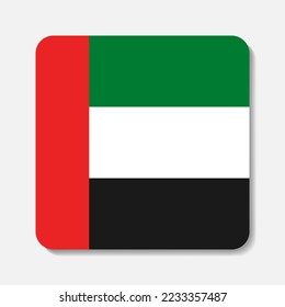 Flagge der Vereinigten Arabischen Emirate flach Symbol. Quadratisches Vektorelement mit Schatten darunter. Bestens für mobile Apps, UI und Web Design.
