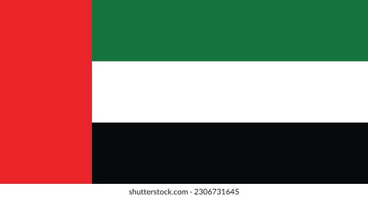 The flag of the United Arab Emirates. Flag icon. Standard color. Standard size. Rectangular flag. Computer illustration. Digital illustration. Vector illustration.