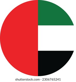 La bandera de los Emiratos Árabes Unidos. Icono de marca. Color estándar. Bandera redonda. Ilustración del equipo. Ilustración digital. Ilustración vectorial.