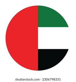 The flag of the United Arab Emirates. Flag icon. Standard color. Round flag. Computer illustration. Digital illustration. Vector illustration.