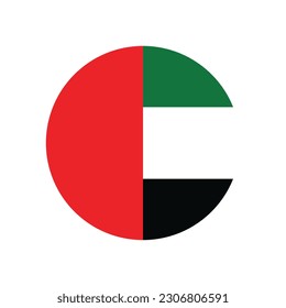 The flag of the United Arab Emirates. Flag icon. Standard color. Round flag. Computer illustration. Digital illustration. Vector illustration.