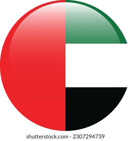 The flag of the United Arab Emirates. Flag icon. Standard color. Round flag. 3d illustration. Computer illustration. Digital illustration. Vector illustration.