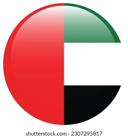 The flag of the United Arab Emirates. Flag icon. Standard color. Round flag. 3d illustration. Computer illustration. Digital illustration. Vector illustration.