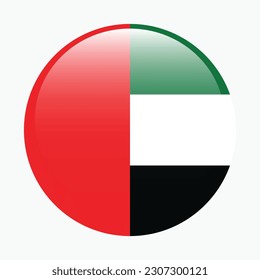 The flag of the United Arab Emirates. Flag icon. Standard color. Round flag. 3d illustration. Computer illustration. Digital illustration. Vector illustration.