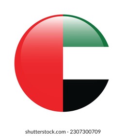 The flag of the United Arab Emirates. Flag icon. Standard color. Round flag. 3d illustration. Computer illustration. Digital illustration. Vector illustration.