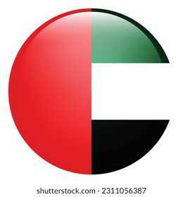 The flag of the United Arab Emirates. Flag icon. Standard color. Round flag. 3d illustration. Computer illustration. Digital illustration. Vector illustration.