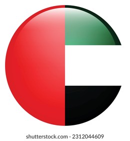 The flag of the United Arab Emirates. Flag icon. Standard color. Round flag. 3d illustration. Computer illustration. Digital illustration. Vector illustration.