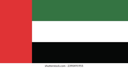Flag of the United Arab Emirates. Flag icon. Standard color. Standard size. A rectangular flag. Computer illustration. Digital illustration. Vector illustration.