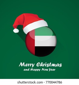 Flag of united arab emirates. Merry Christmas and happy new year background design with glossy round Flag of united arab emirates. vector illustration.