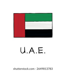 Flag of the United Arab Emirates with outline and signature on white background. Hand-drawn vector sketch, ideal for education, politics, infographics, web design, posters, and cultural presentations.