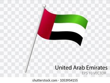 Flag of United Arab Emirates with flag pole waving in wind.Vector illustration