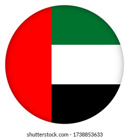 Bandera del icono redondo de los Emiratos Árabes Unidos, insignia o botón. Símbolo nacional árabe. Diseño de plantilla, ilustración vectorial.