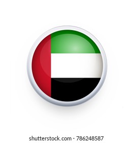 Flag of United Arab Emirates as round glossy icon. Button with United Arab Emirates flag. National flag for country of United Arab Emirates isolated, banner vector illustration. Vector illustration ep