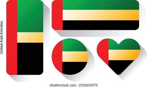 Flag of United Arab Emirates, set of flags , flag button , Heart of flag	
