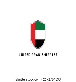 Flag Of United Arab Emirates With Shield Shape Icon Flat Vector Illustration